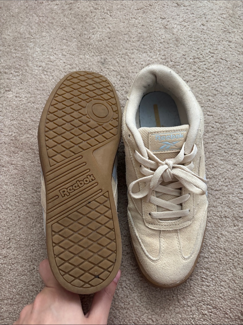 Reebok Cream Suede Sneakers with Light Blue Stripes - Picture 3 of 4